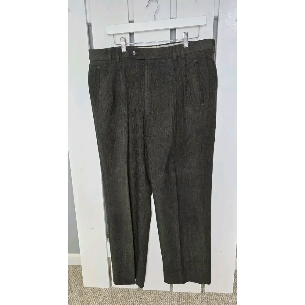 St Croix Lot Corduroy Pleated Wool Blend Dress Pants Men 36x29 Brown Black Italy